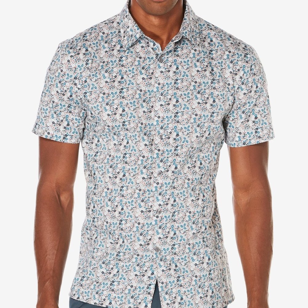 Perry Ellis Men's Grey Painted Floral Shirt